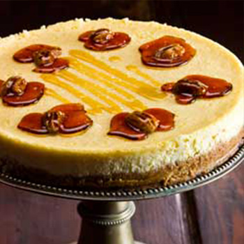 Maple Syrup Vanilla Cheesecake with Pecan Brittle